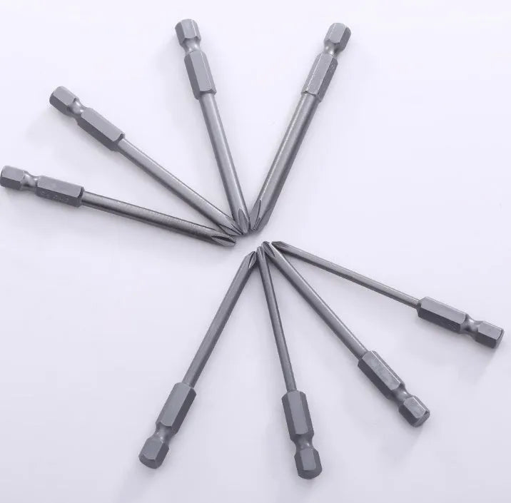 Eight magnetic Phillips screwdriver bits with 75mm length and S2 alloy steel construction