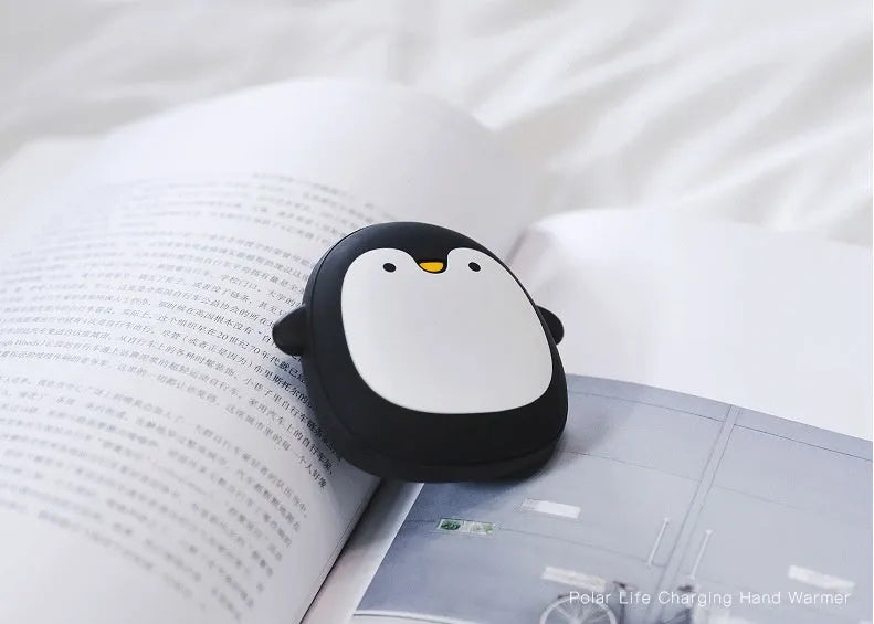 Cartoon penguin polar bear USB rechargeable hand warmer power bank in black, white and black-white colours