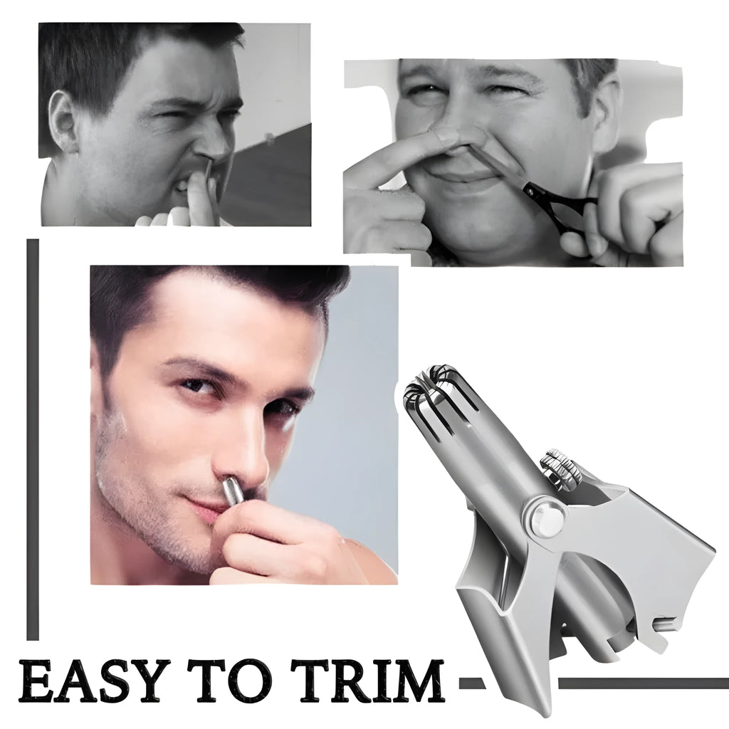 Nose hair trimmer with stainless steel rotary blades, compact 4.5cm body, waterproof, matte or golden finish