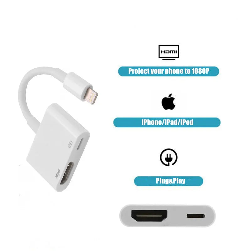 White Lightning to HDMI adapter cable with HDMI 2.0 and same-screen display for iPod, monitor and television use