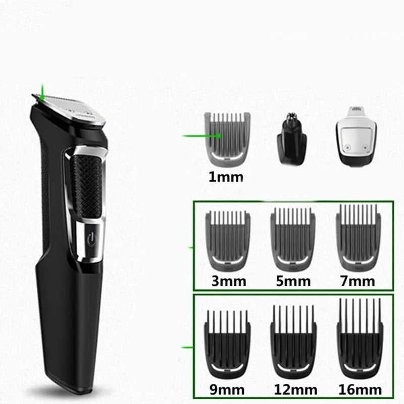 Multifunctional nose and beard hair clippers with flushable waterproof blades and lithium-ion battery