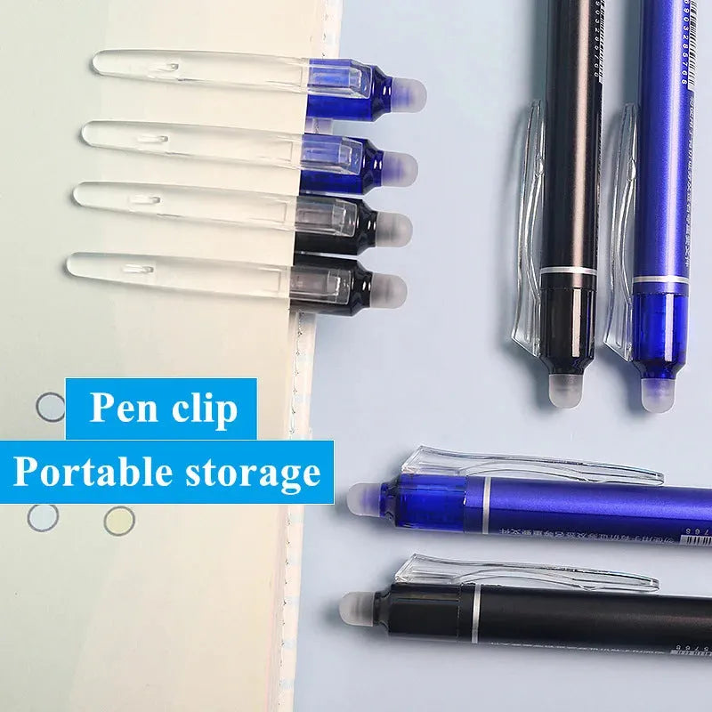 Blue and black erasable gel pen with 0.5mm stainless steel nib for primary school students
