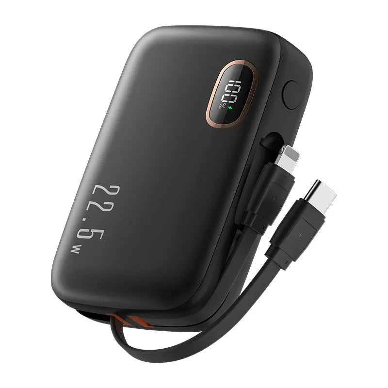 PD22.5W fast charging power bank with digital display and cable, 10000mAh, black plastic shell