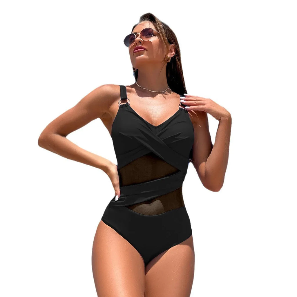 Women's solid colour one-piece swimsuit for swimming activities in quick-dry fabric