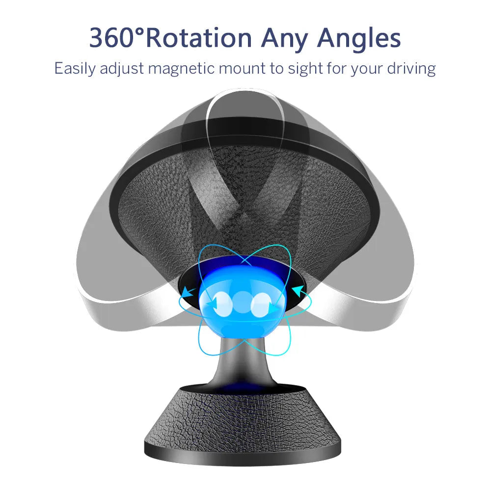Black universal magnetic car phone holder with air vent mount, leather bracket, and CD pattern texture