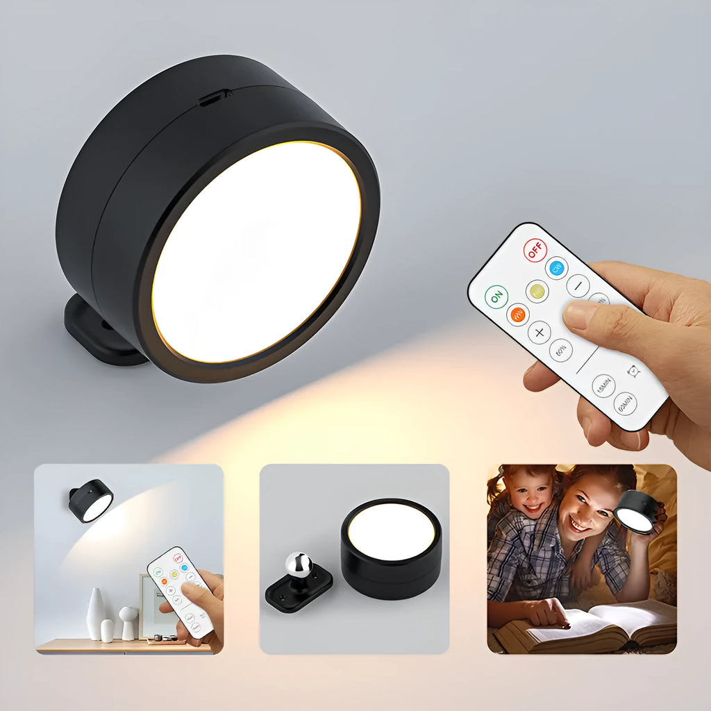 Round rotatable bedside wall lamp in white or black with magnetic suction, built-in battery and CW RGB light, 94*73*74mm