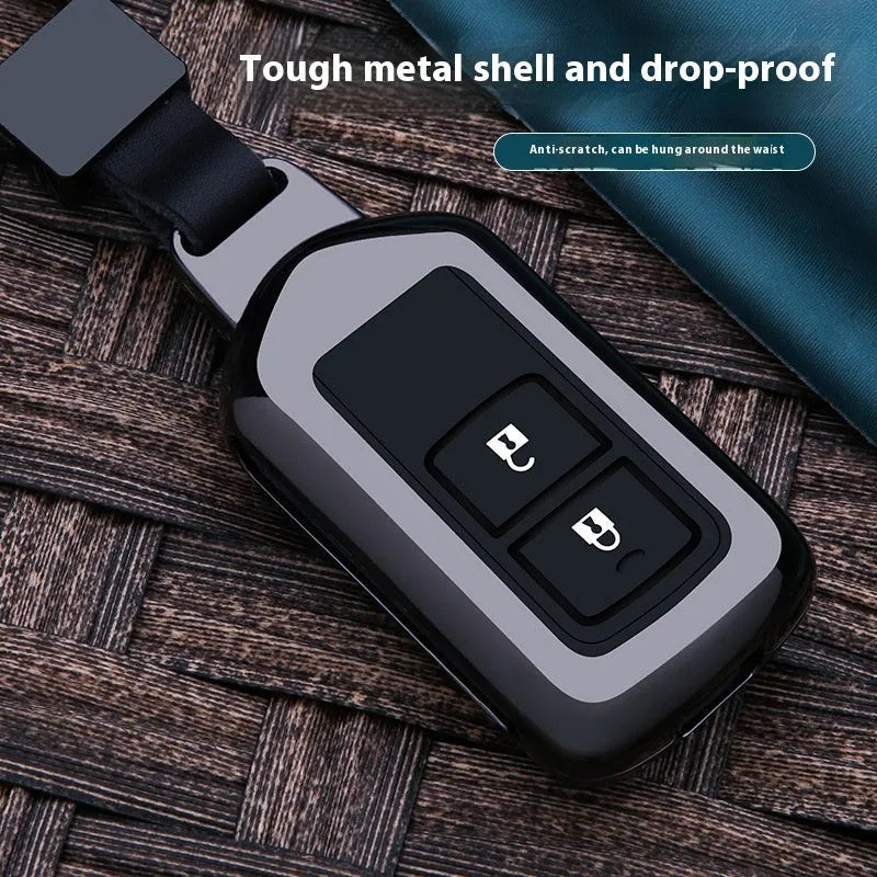 Zinc alloy keycase in minimalist business style, shown in Toyota E black, Toyota E silver, Toyota F black, and Toyota F silver