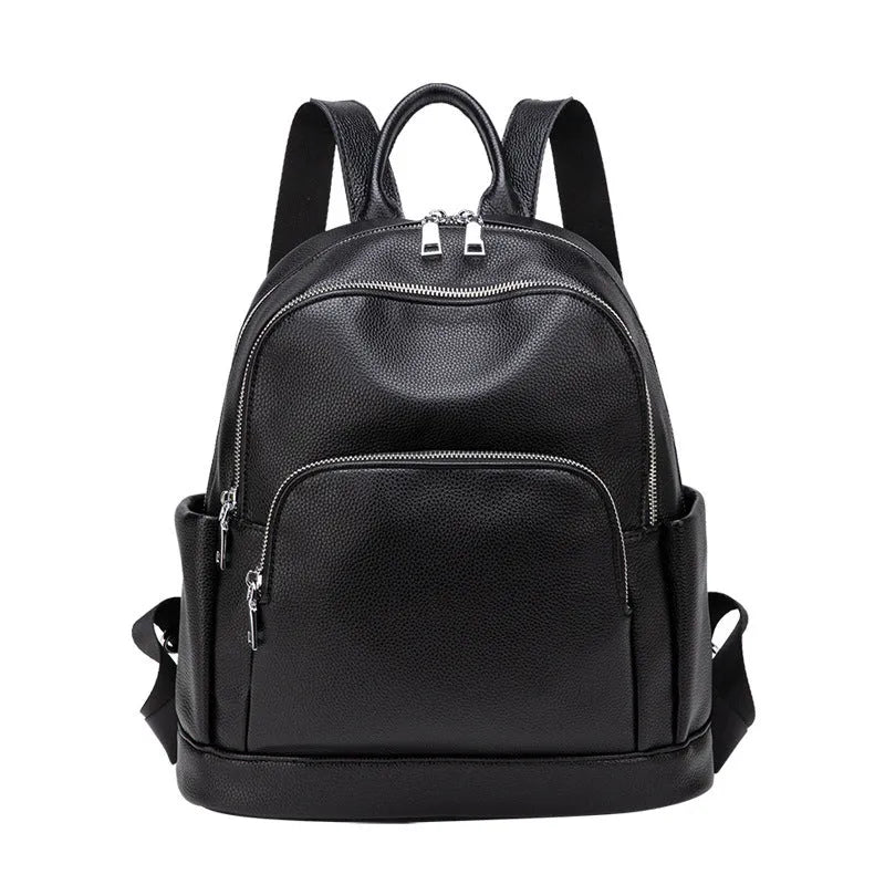 Soft PU leather women's large capacity backpack in black, tan or coffee purple with anti-theft zip and slit pocket