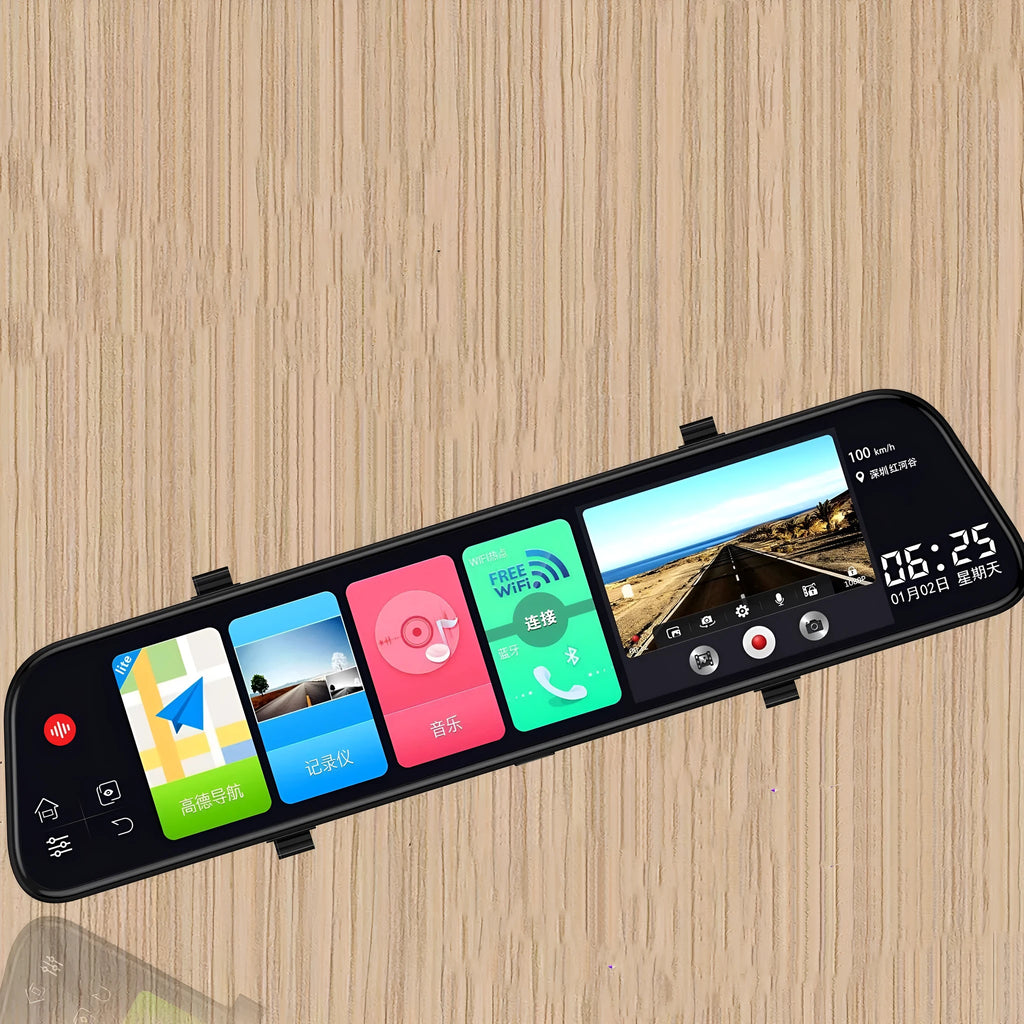 12-inch rearview mirror tachograph with touch screen and dual camera lenses