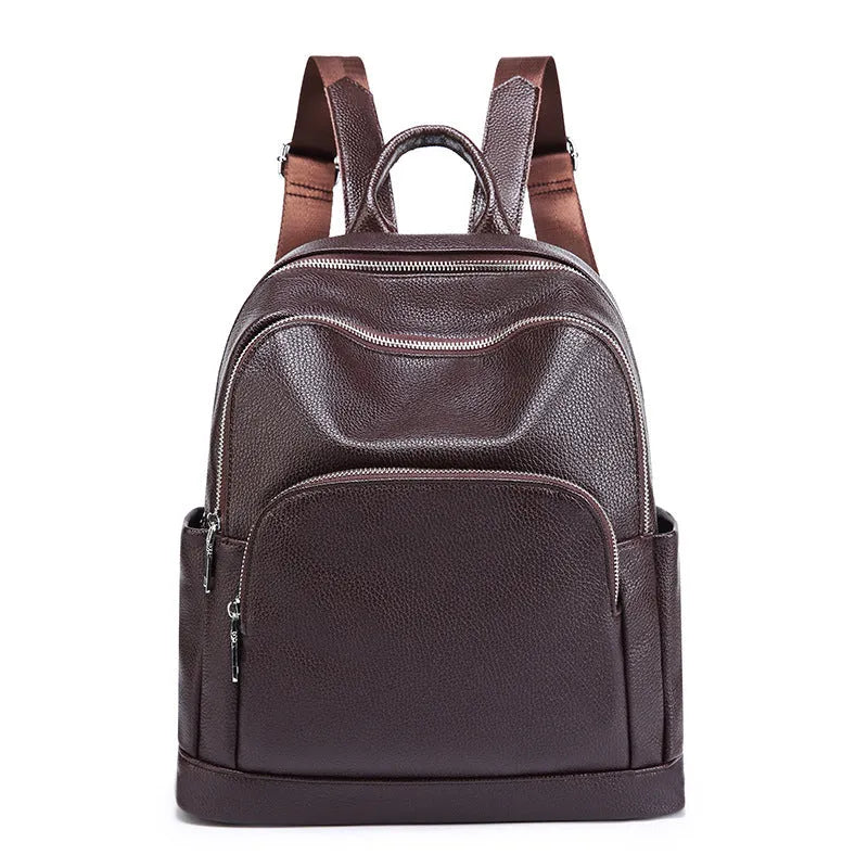 Soft PU leather women's large capacity backpack in black, tan or coffee purple with anti-theft zip and slit pocket