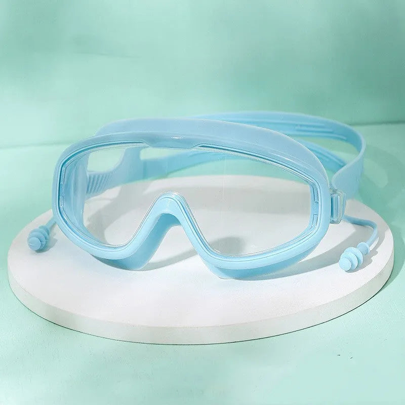 Large frame anti-fog waterproof swimming goggles for adults, transparent black colour, adjustable strap