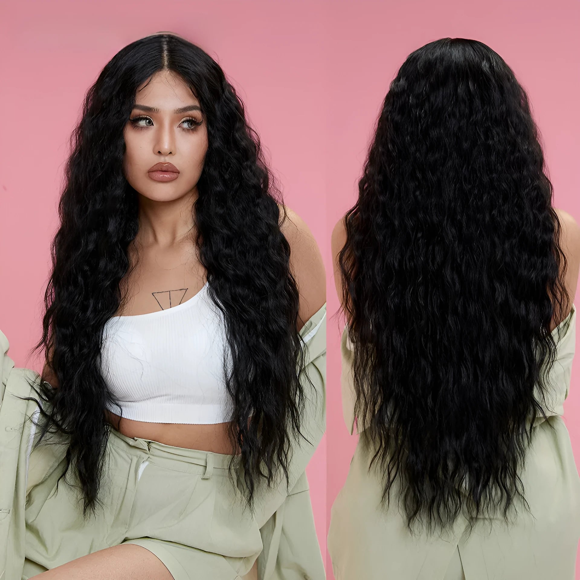 Women's long curly wig 30 inches high temperature silk chemical fibre in colour TT1B-30 for any face type