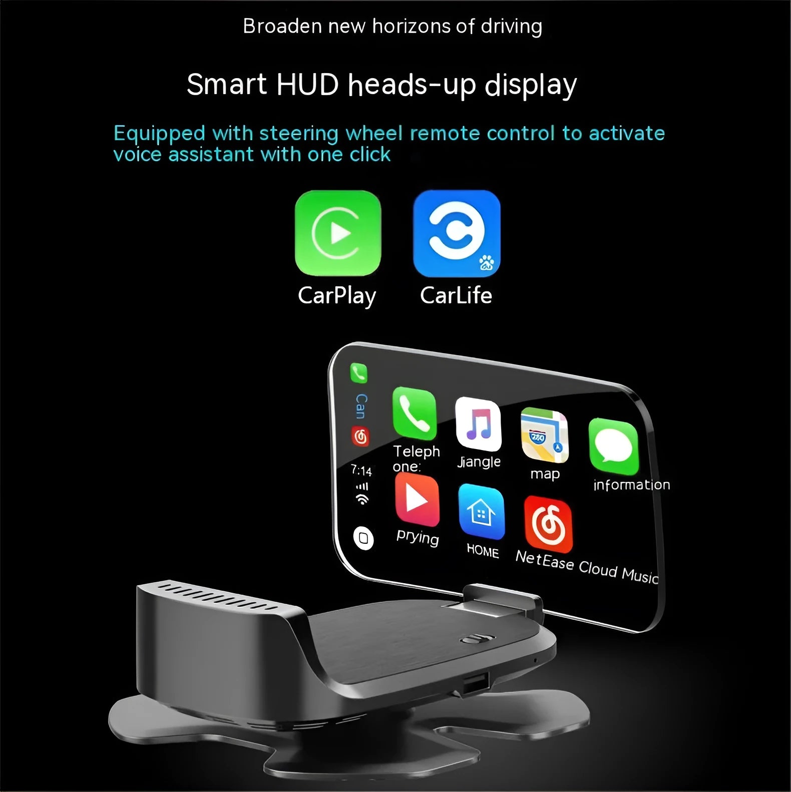 Black ABS car HUD projector with digital display for windscreen speed projection