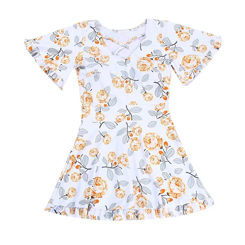 Women's floral print high waist one-piece swimsuit in white and blue colour