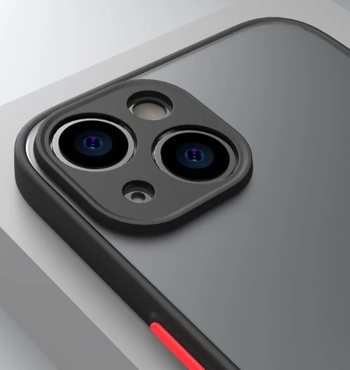 Fine hole frosted hard protective case for iPhone in black, dark green, or blue, showing slim profile and camera cut-out.