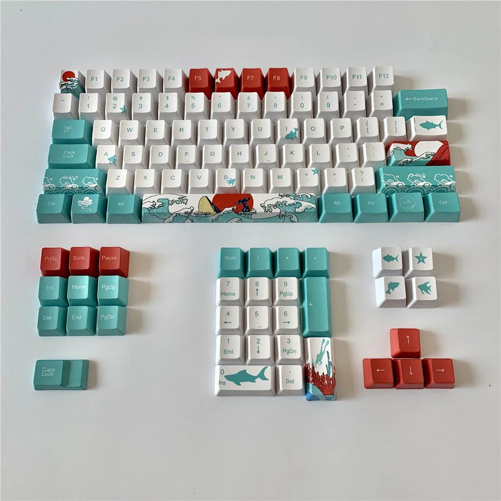 Coral Sea themed PBT keycaps with five-sided sublimation printing for Xiao Yan mechanical keyboard