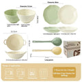 7 piece solid colour ceramic dinnerware set in modern Japanese style with microwave-safe construction