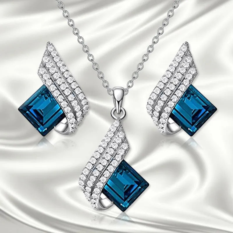 Cross chain necklace with electroplated alloy pendant and matching glass ear stud earrings set