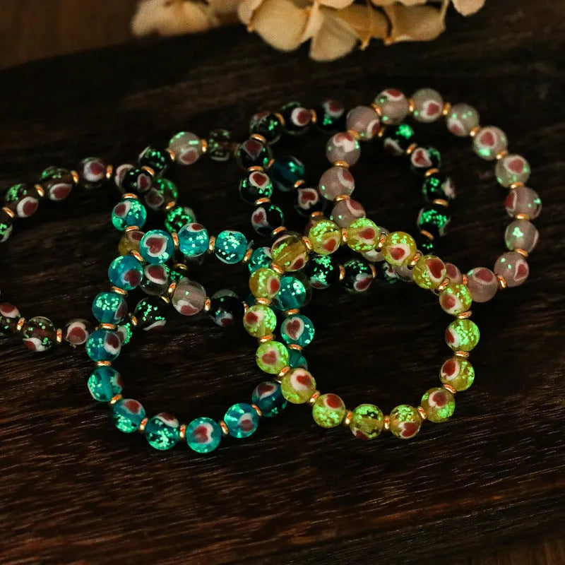 Handmade ancient fluorescent glaze swallowing gold beast heart bracelet in 10mm size