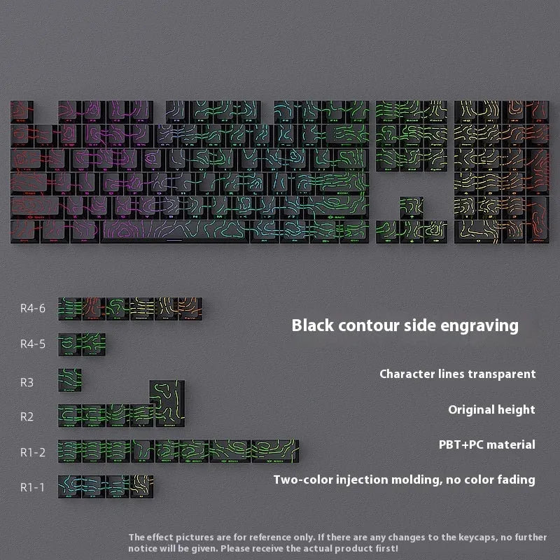 Contour Line Black Line Crack luminous key cap set for mechanical keyboards, 85x150mm black ABS plastic