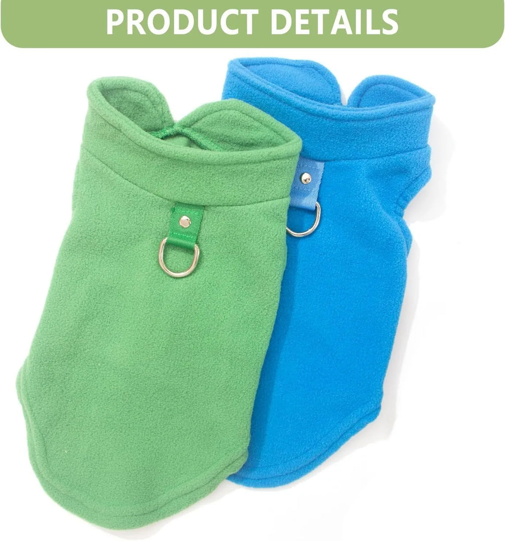 2 pack fleece dog sweater with leash ring, turtleneck pullover for small dogs, S to XL