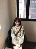 Women's milky white lantern sleeve loose mori knitwear pullover sweater