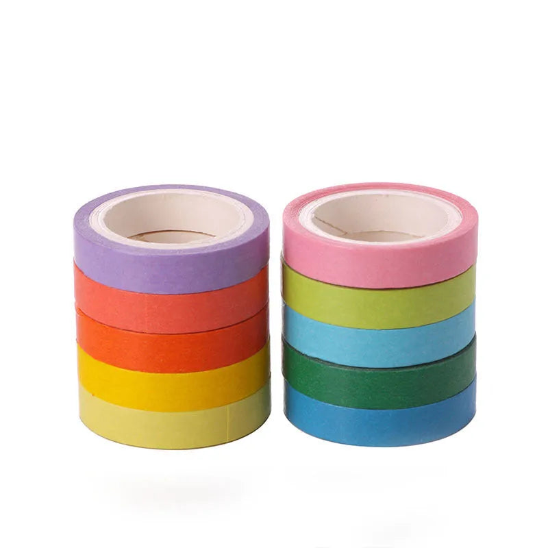 7.5mm washi candy tape set in 10 colours, 5m length, 0.03mm thin paper tape for DIY and cutting use