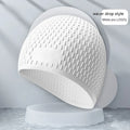 Adult silicone water drop swimming cap in solid colour on white background.