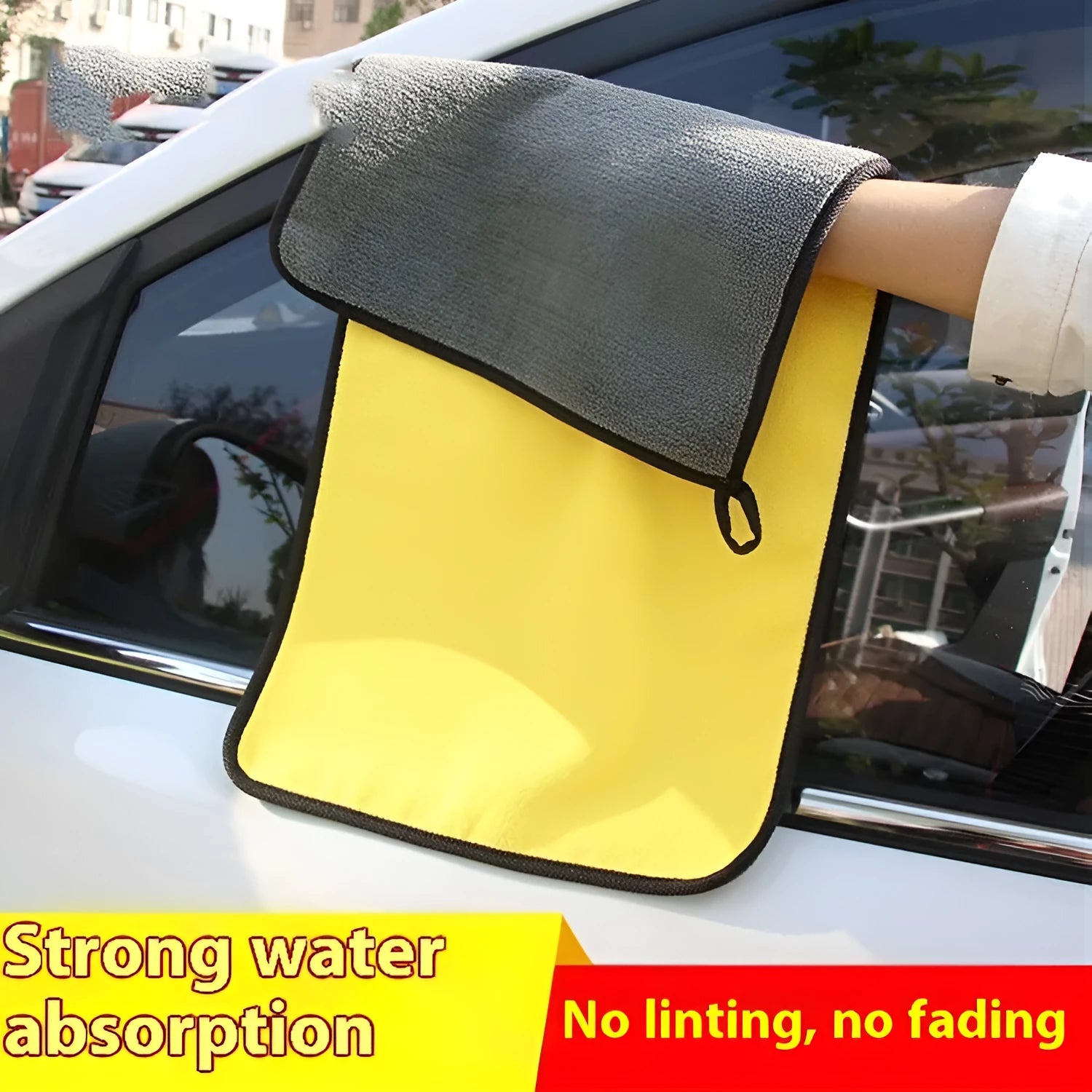 Traceless thickened microfiber car wash towel 30x60CM yellow grey double-sided