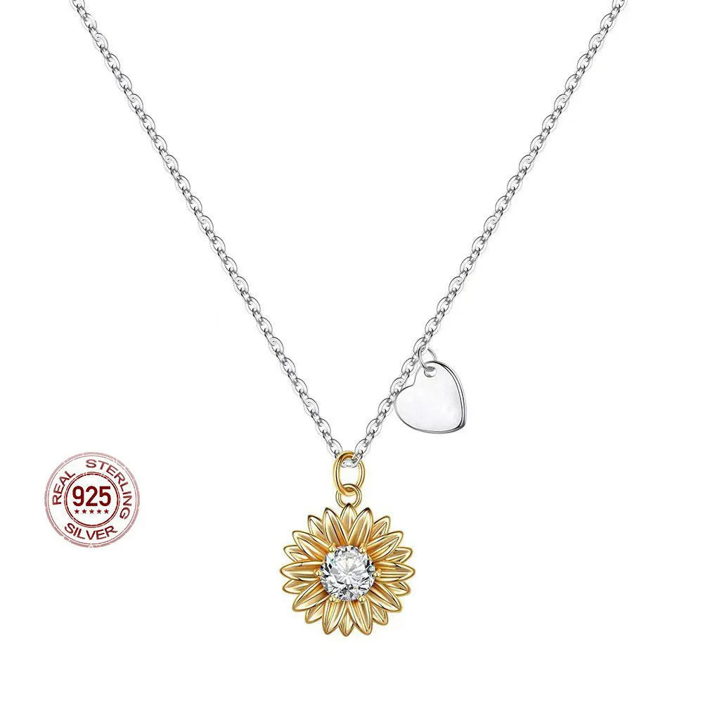 925 silver sunflower pendant necklace on a cross chain, adjustable from 21cm to 50cm.