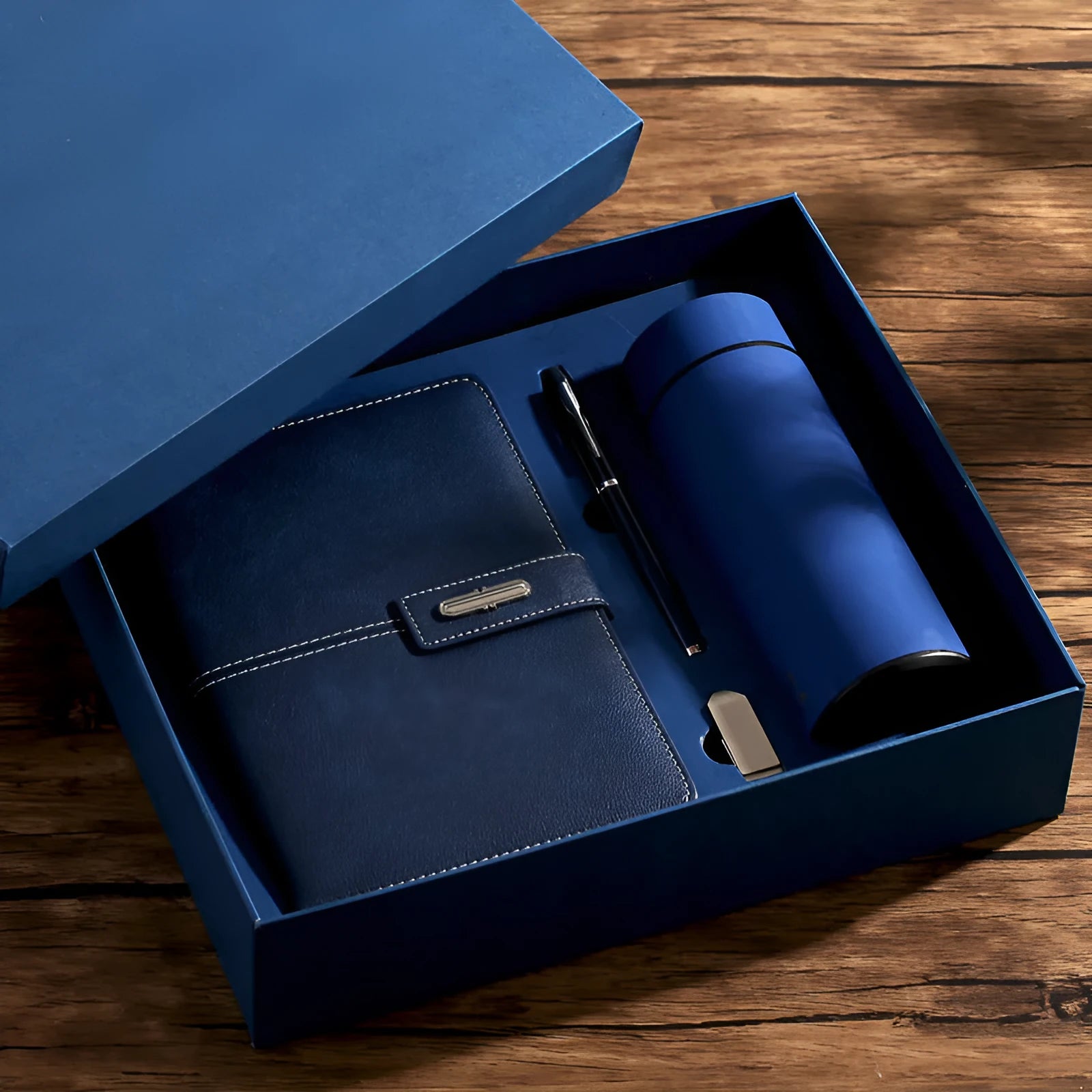 A5 notebook with imitation leather cover in a selection of colours including red, black, green, blue, and orange.