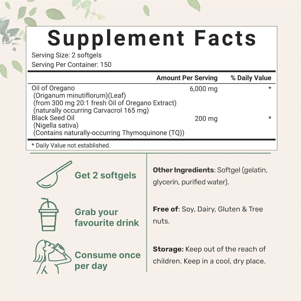 Butter black seed oil soft capsules supplement in packaging showing 180 or 300 tablet options