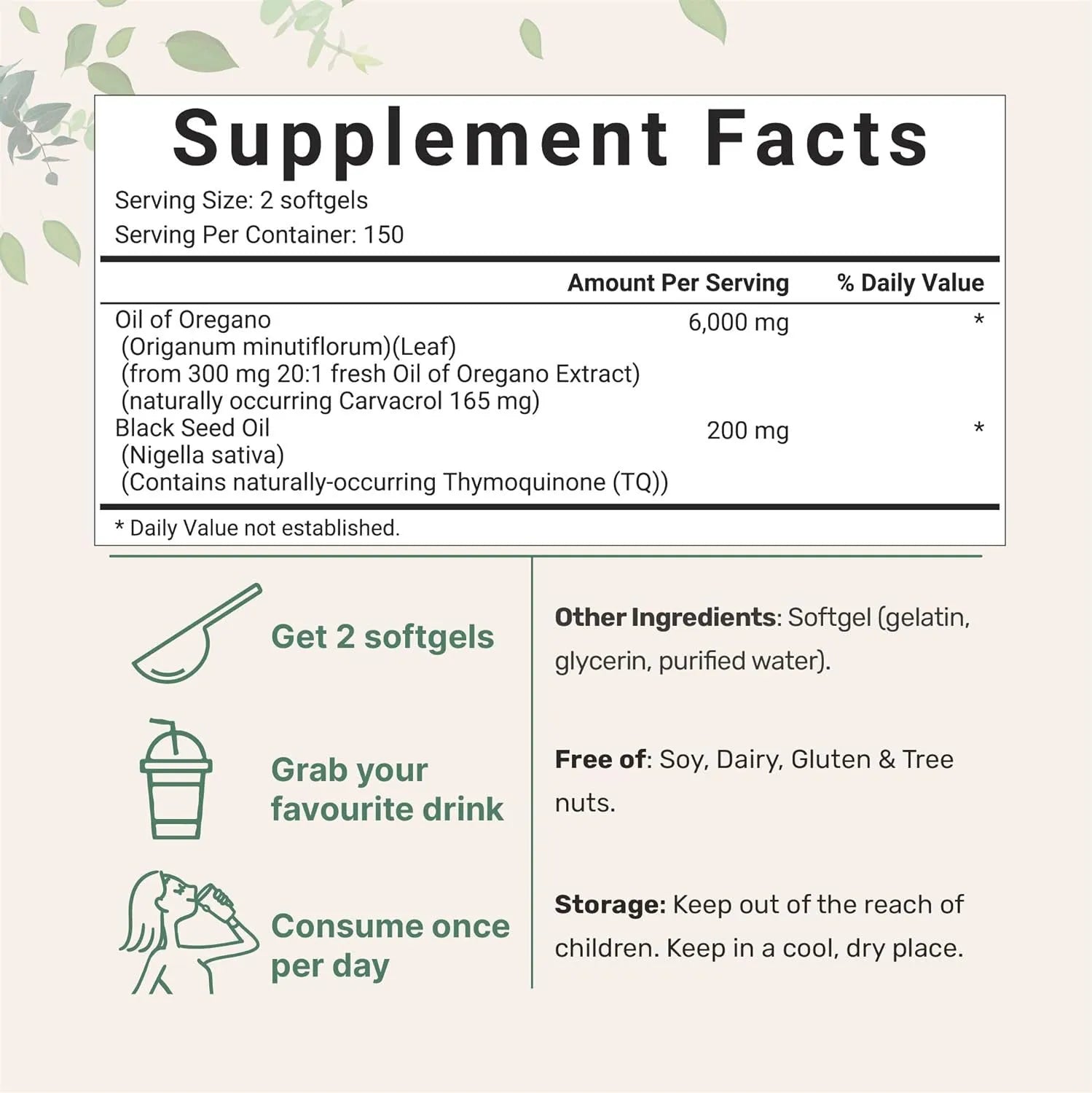 Butter black seed oil soft capsules supplement in packaging showing 180 or 300 tablet options