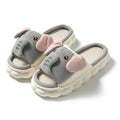 Elephant grey linen open toe couples slippers with PVC sole on wooden floor