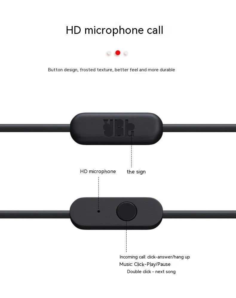 In-ear wired earphone with dynamic bass boost subwoofer in black, 3.5mm plug, 1.2m cable, with microphone