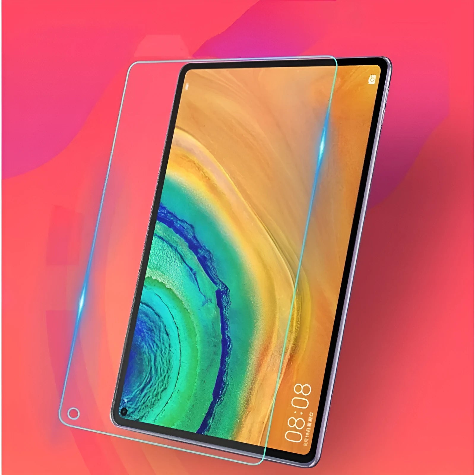 Tempered glass screen protector for Huawei MatePad 10.4, 10.8 and 12.6 inch tablets shown against a tablet.