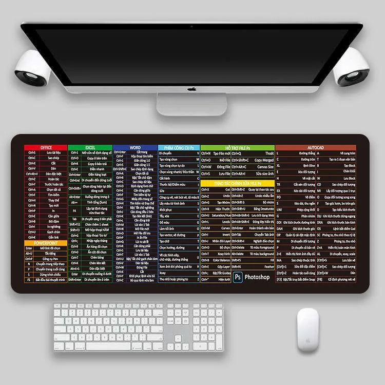 Shortcut key mouse pad oversized thickened desk pad with non-slip rubber base and cloth surface, available in multiple sizes and language-style designs