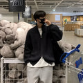 Half turtleneck men's loose-fit cardigan sweater coat in solid colour, long sleeves, polyester fibre, spring autumn style