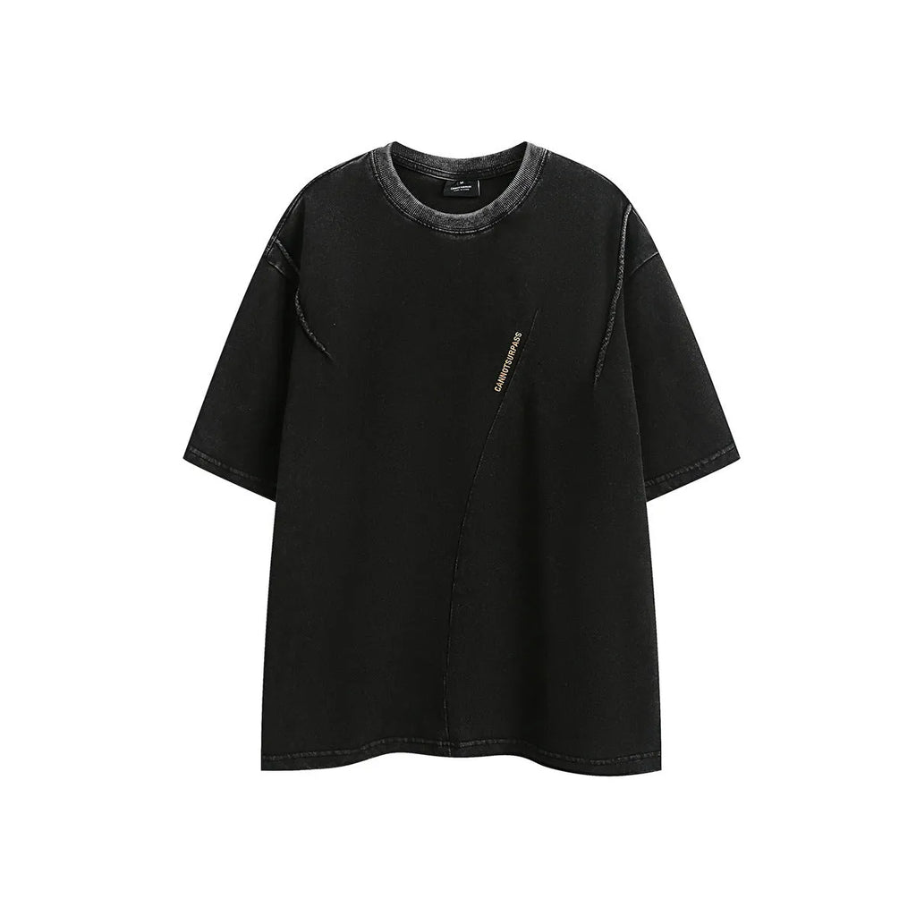 Embroidered washed retro loose cotton t-shirt in black or purple colour