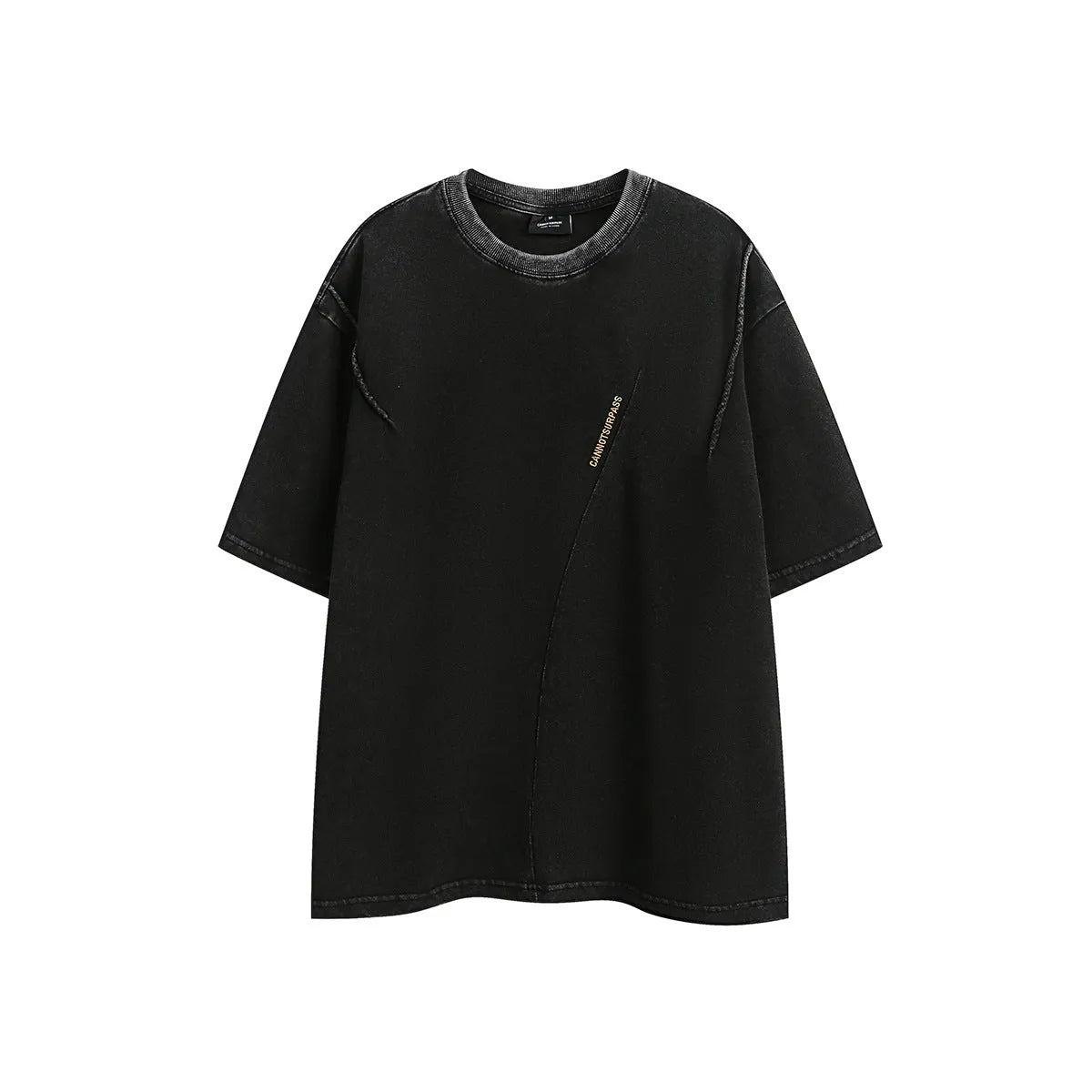 Embroidered washed retro loose cotton t-shirt in black or purple colour