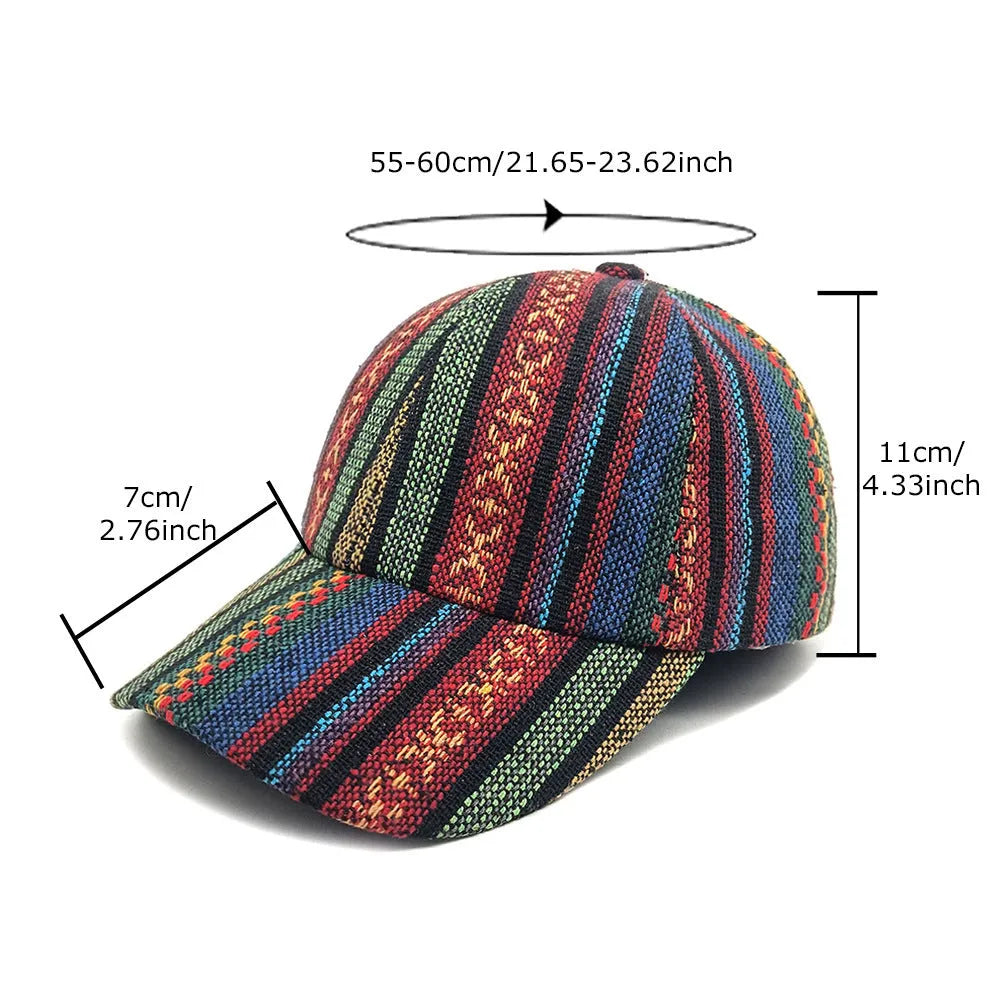 Women's bohemian style baseball cap in dome crown design, medium size for 56-58cm head