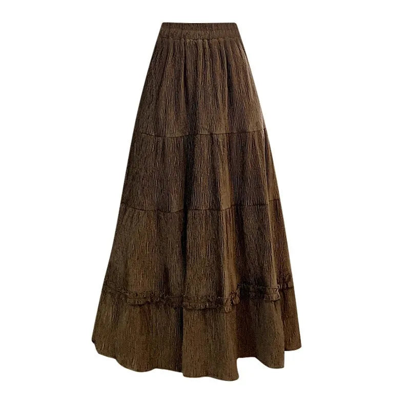 Corduroy A-line midi skirt with elastic waistband in solid colour options for urban styling