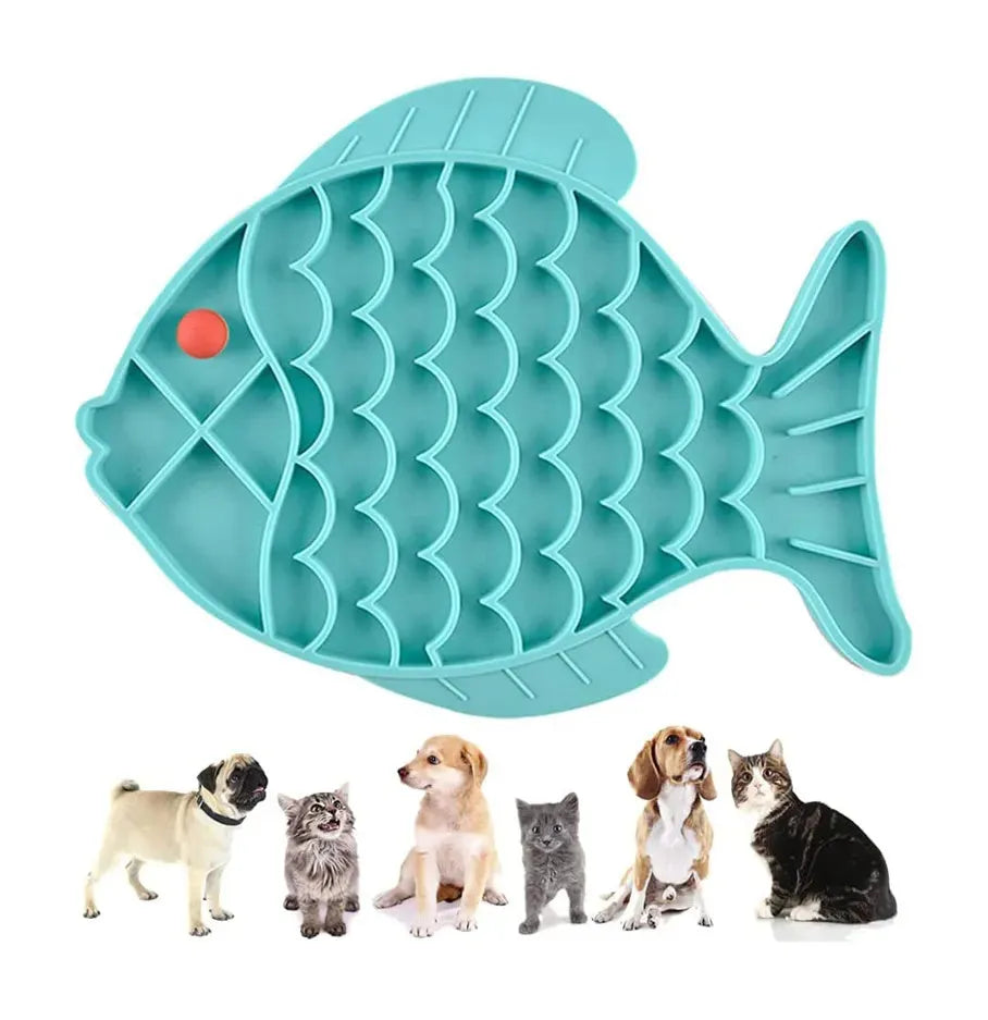 Silicone lick mat for dogs in blue, green, or grey, 24.5x19cm, slow feeder with textured surface