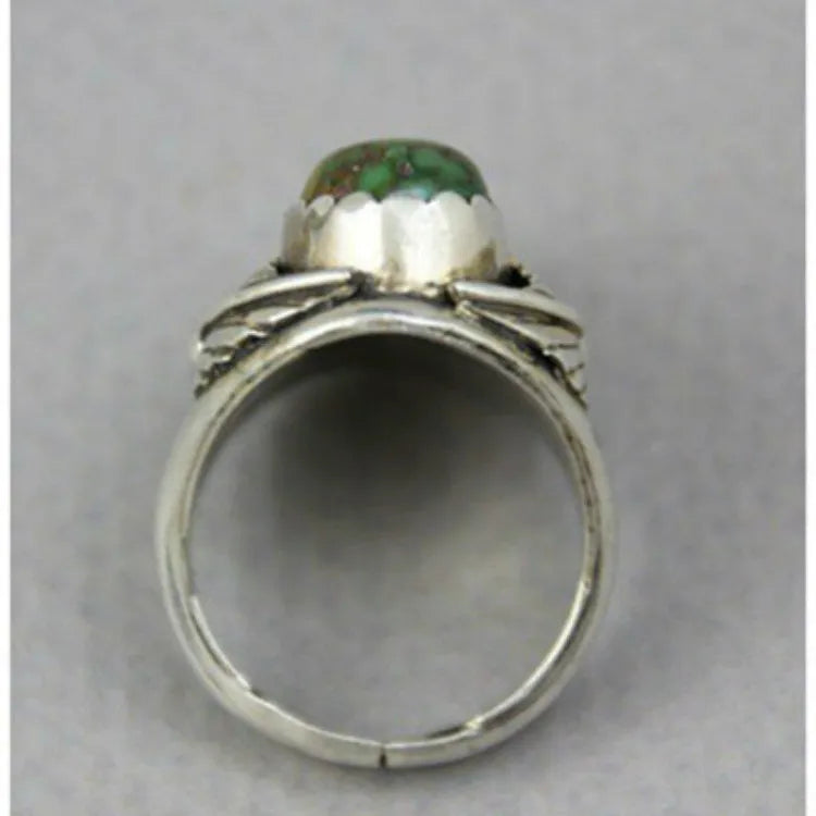 Turquoise geometric women's ring with retro inlaid design in alloy electroplated jewellery