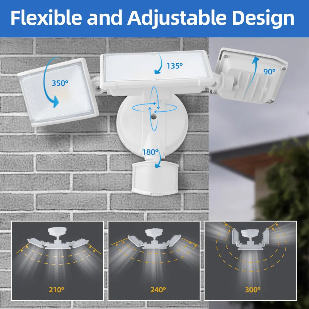 White or black LED security flood light with motion sensor for wall or ceiling mounting