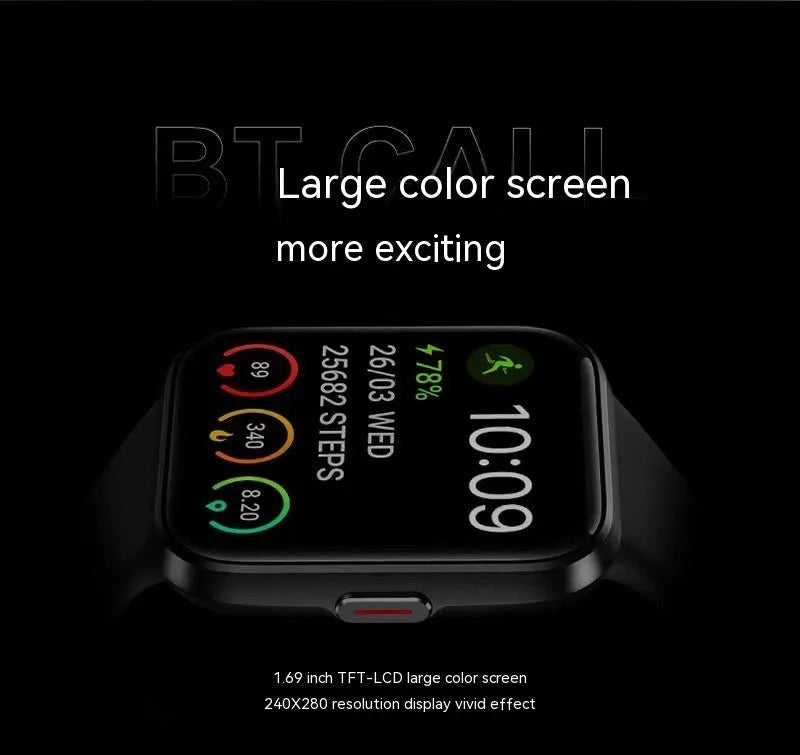 Smart watch with Bluetooth calling function showing heart rate monitoring on IPS touch screen display