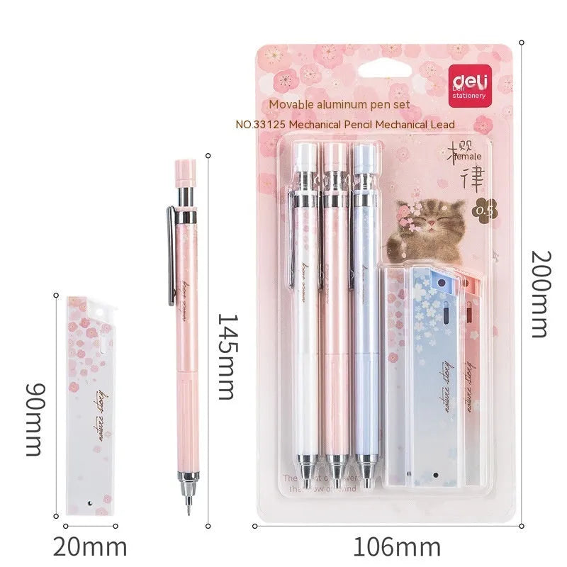 Three 0.5mm Sakura cartoon automatic pencils with HB refill boxes