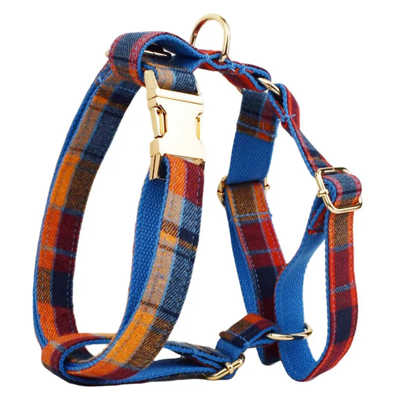 Four-piece gentleman bow dog collar set with cloth vest and matching leash in size options from XS to XL