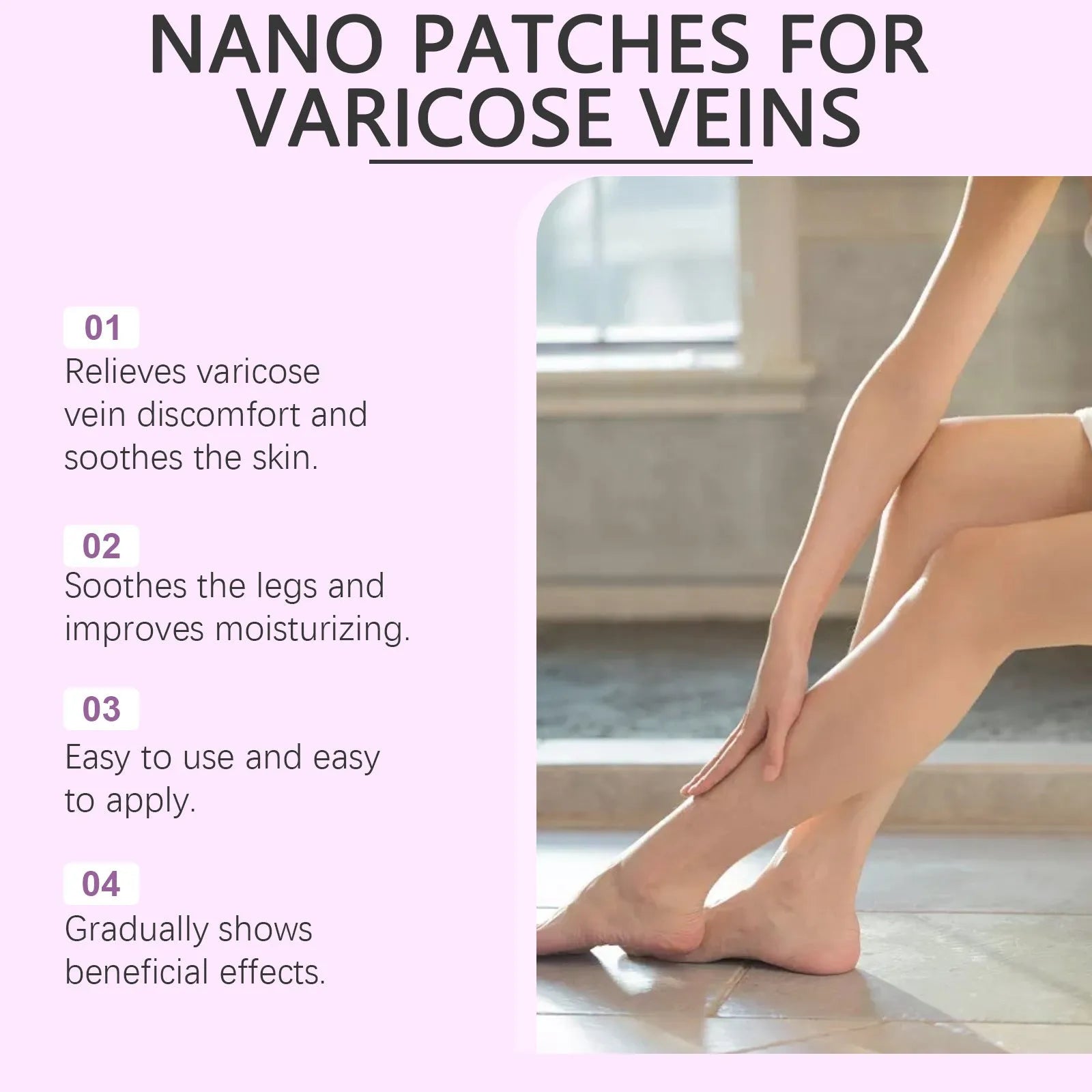 Leg care micro needle patch set containing four patches with moxa leaf and ginger root formula
