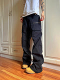 Green double zip cotton casual workwear trousers with a pocket, shown in a mid-waist fit.